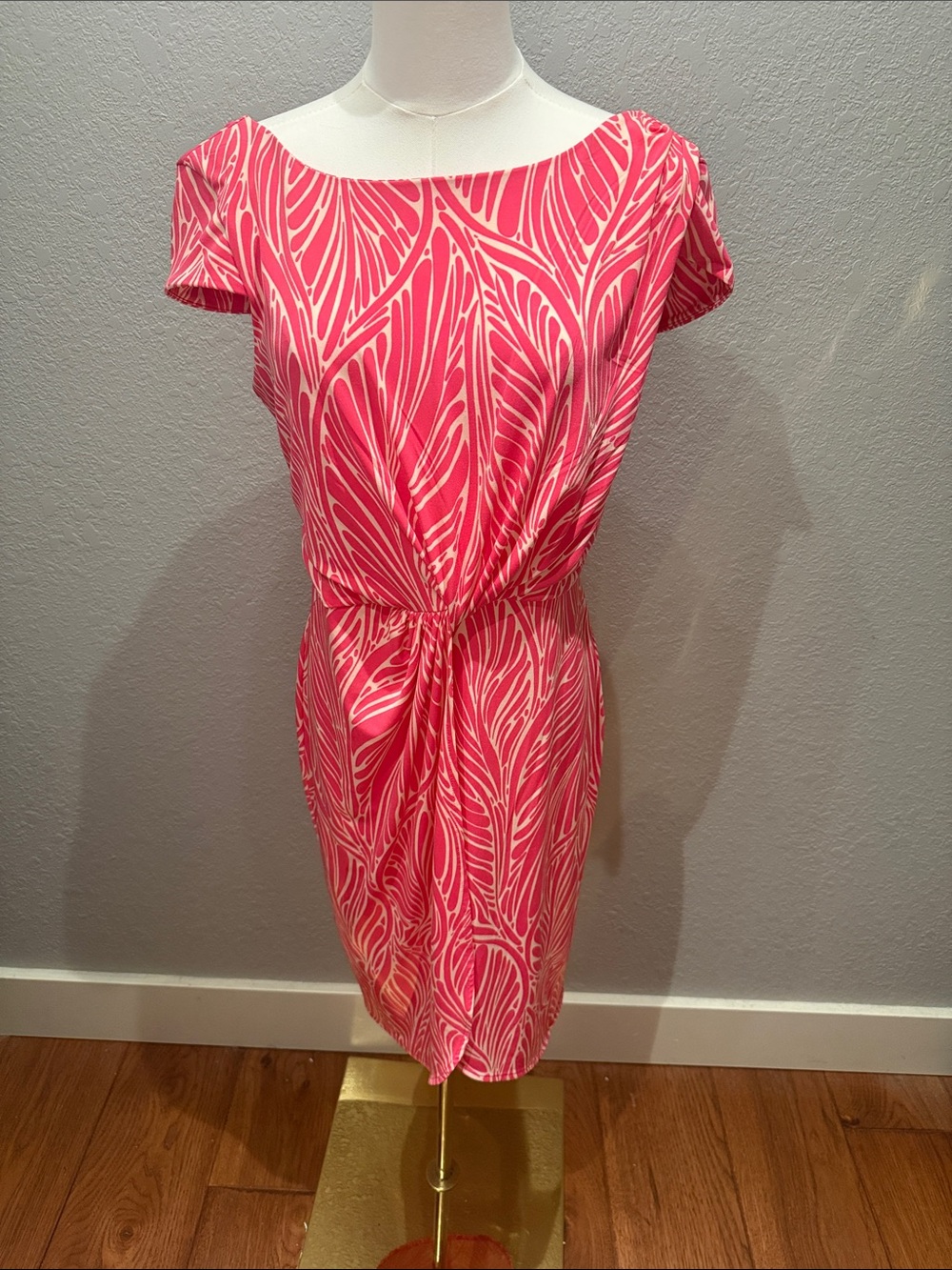 Victorias Secret Pink and White Leaf-Print Gathered Waist Dress